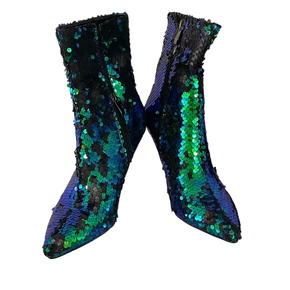 Mermaid Sequin Clear Block Heel Ankle Boots Size 7.5 - Picture 8 of 11